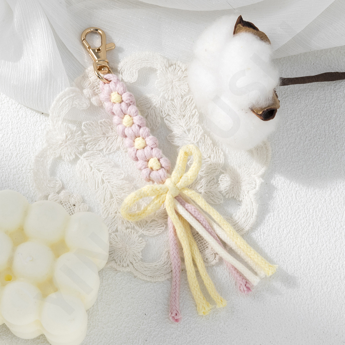 12g Weight Bag Pendant, Keychain Classification 1 Piece Quantity Casual, Daily Occasion Pure cotton Material Bow Knot Pattern Women's Gender Cute, Modern Style Style Cute Modern Style Bow Knot Pure Cotton Women's Bag Pendant Keychain 4