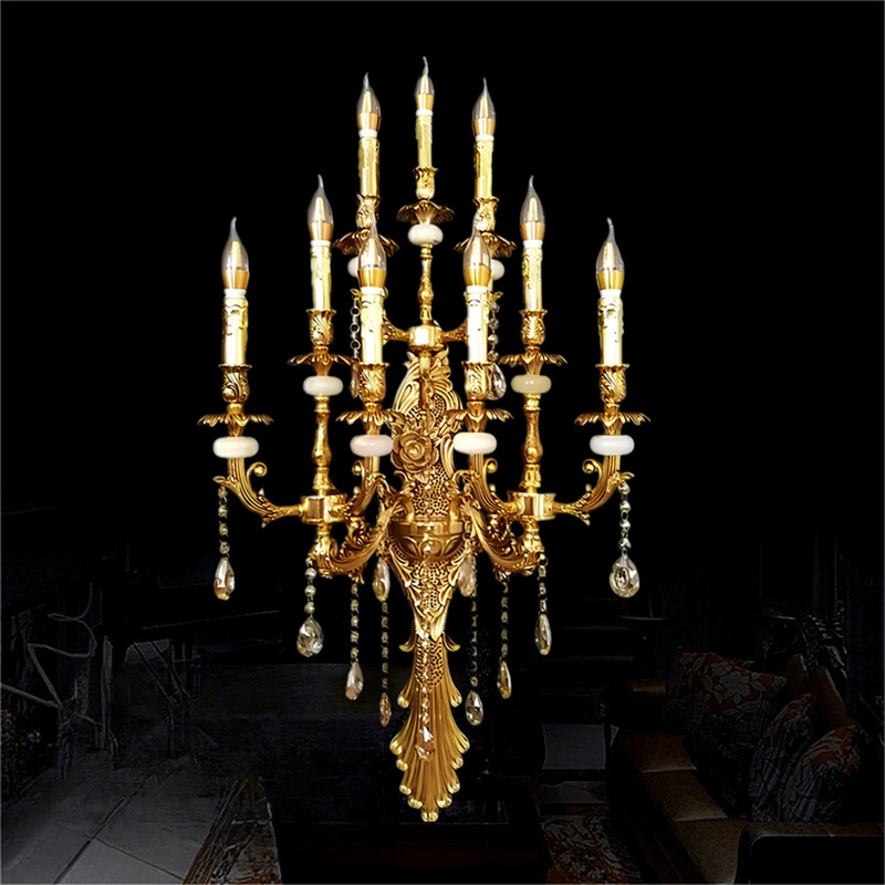 Gran lámpara de pared de cristal francés de lujo retro Villa sala de estar vestíbulo lámpara de pared del hotel lámpara de pared interior europea