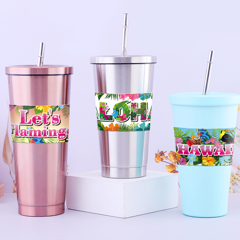 Europa y América verano hawaiano fiesta decoración etiqueta etiqueta de botella de agua Aloha fiesta decoración etiqueta adhesiva