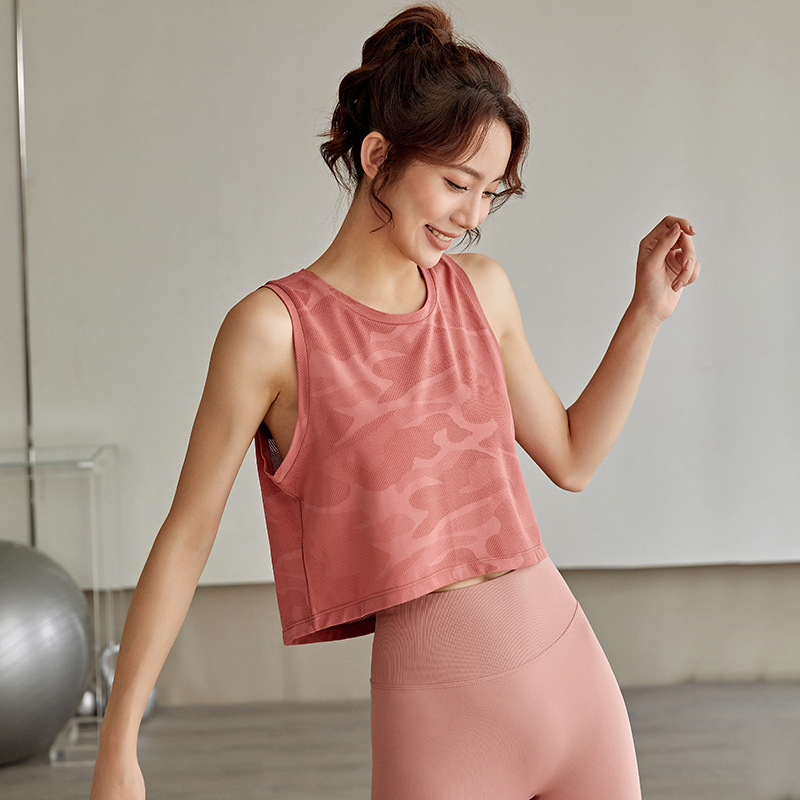 Camouflage Sports Vest Women's Sleeveless Running Training Fitness Clothes Cover-up Breathable Yoga Top Loose T-shirt Summer