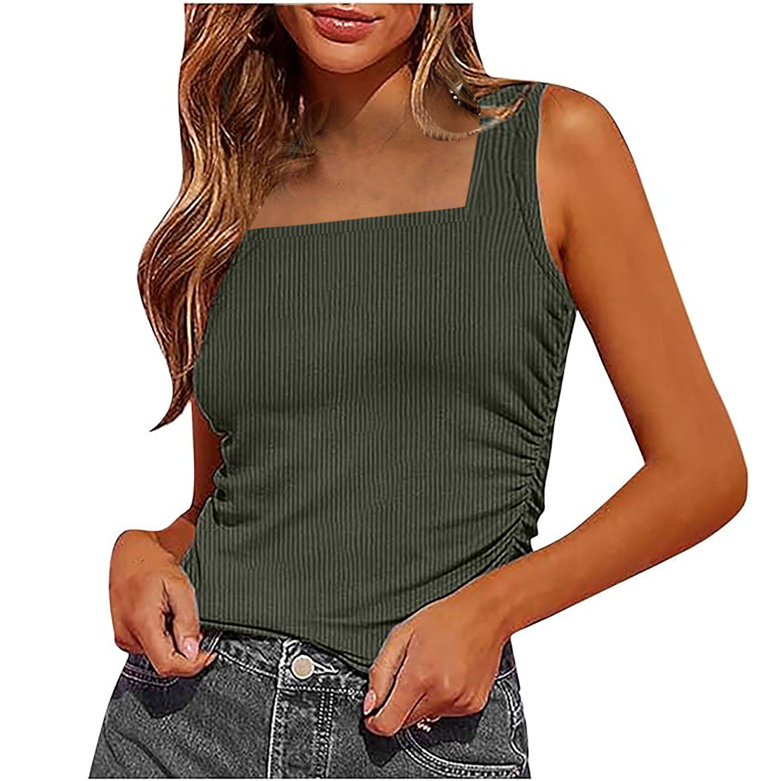 Green, square neckline