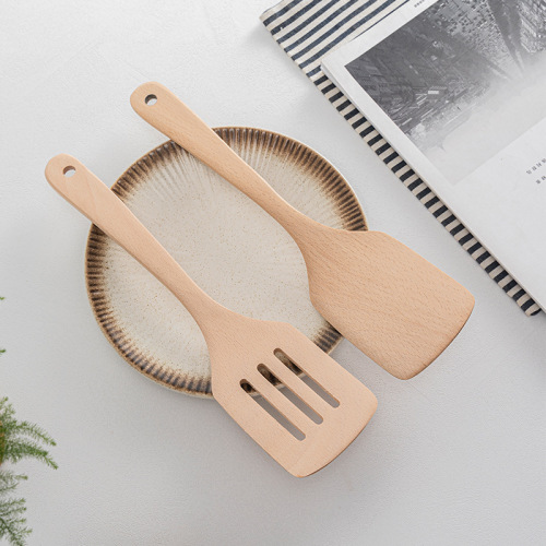 Beech paint-free and wax-free kitchen cooking wooden spatula set long handle cooking spatula wooden spoon spatula set