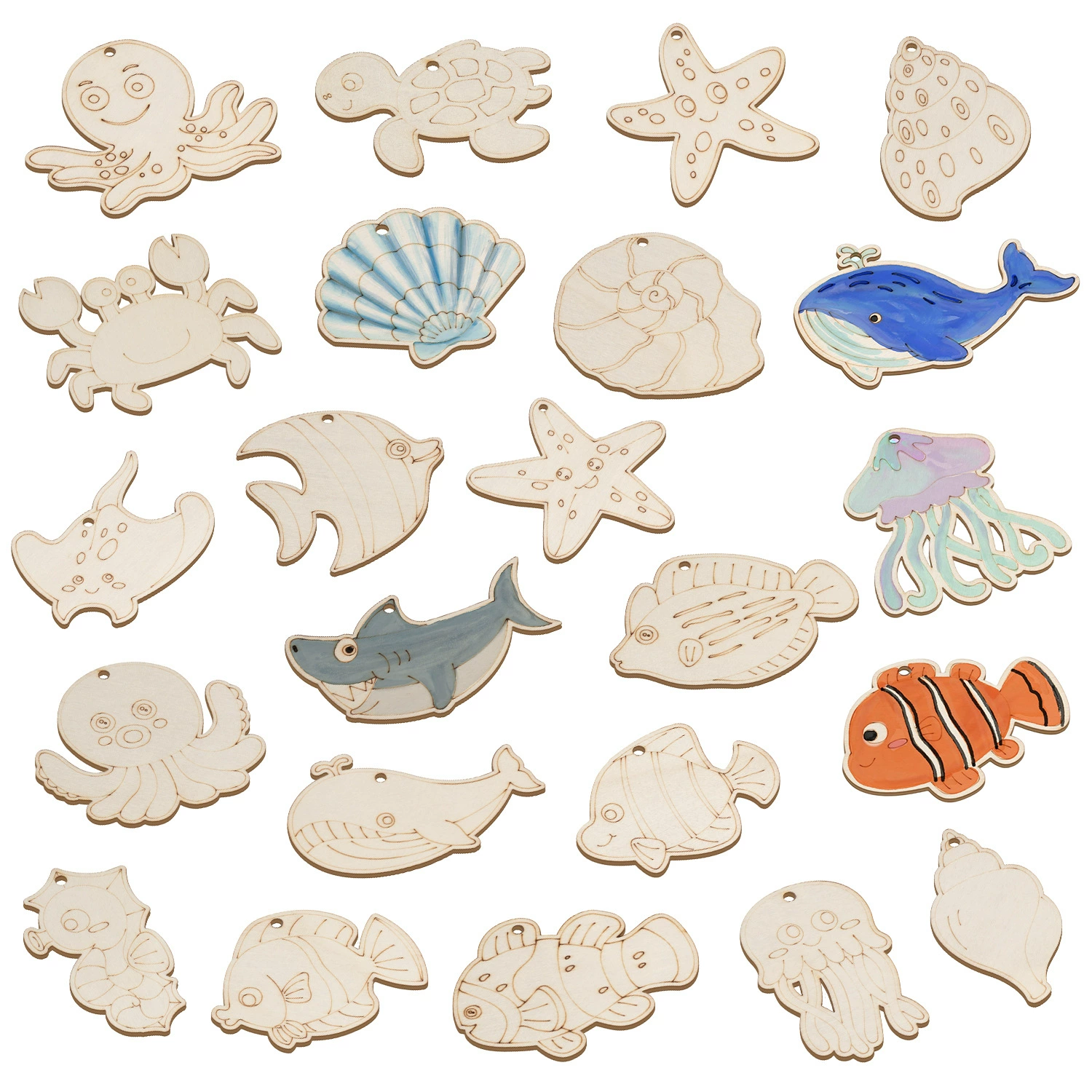 Деревянная граффити деревянная морская акула кит медуза подвеска ручная роспись раскраски для детей ручной работы