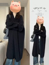 2025早秋季新款黑色长款毛衣外套针织开衫女春秋季韩系慵懒风大衣