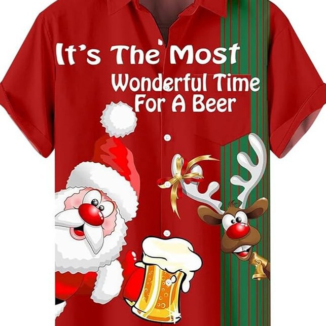 2025 New Men's New Year's Day Santa Claus 3D Printed Pattern Fashionable Casual Style Tops and Shirts