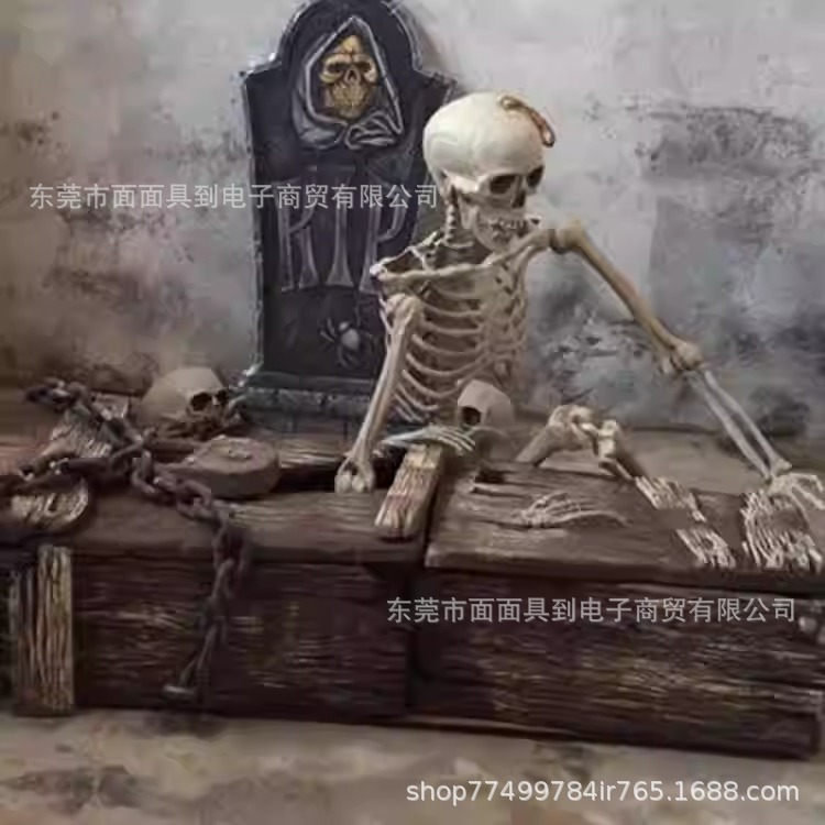 Decoraciones de terror de Halloween, ataúdes, adornos de esqueleto de momia, casas embrujadas, habitaciones para escapar, accesorios realistas aterradores, ataúdes de reunión de almas