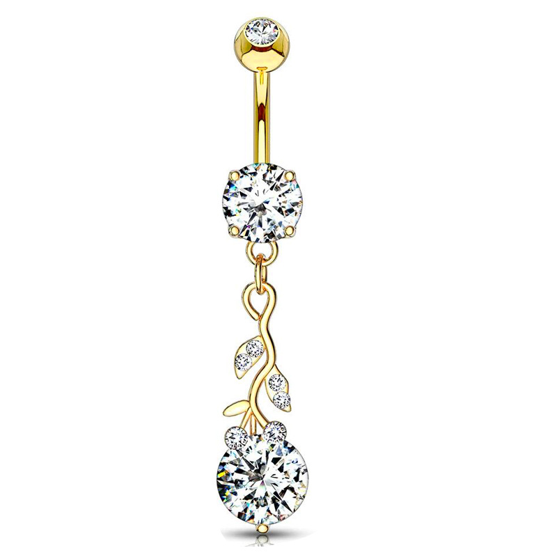 Gold Star Navel Ring 316L Surgical Steel Belly Button Piercing Jewelry Dangle CZ detail image 10