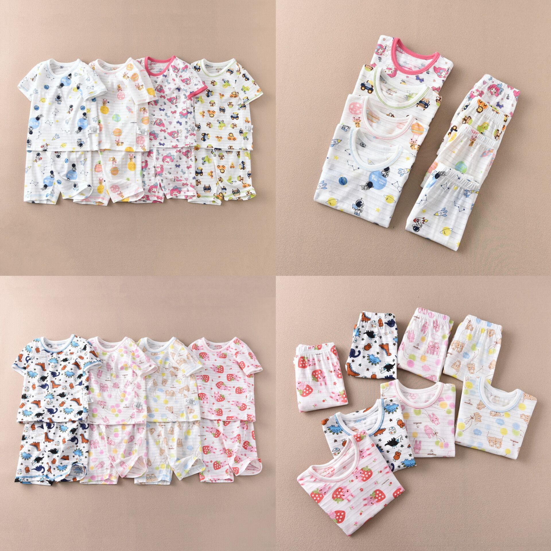 Children's boys' and girls' short-sleeved cropped pants set summer home wear Factory Direct Sales Japanese sweat-absorbent breathable pure cotton Class A