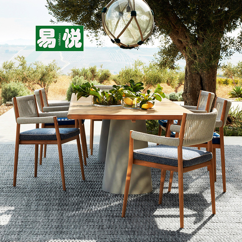 Mesa y sillas de ocio al aire libre Nordic Teak Restaurant Patio Jardín al aire libre Sunroom Villa Muebles al aire libre de madera maciza