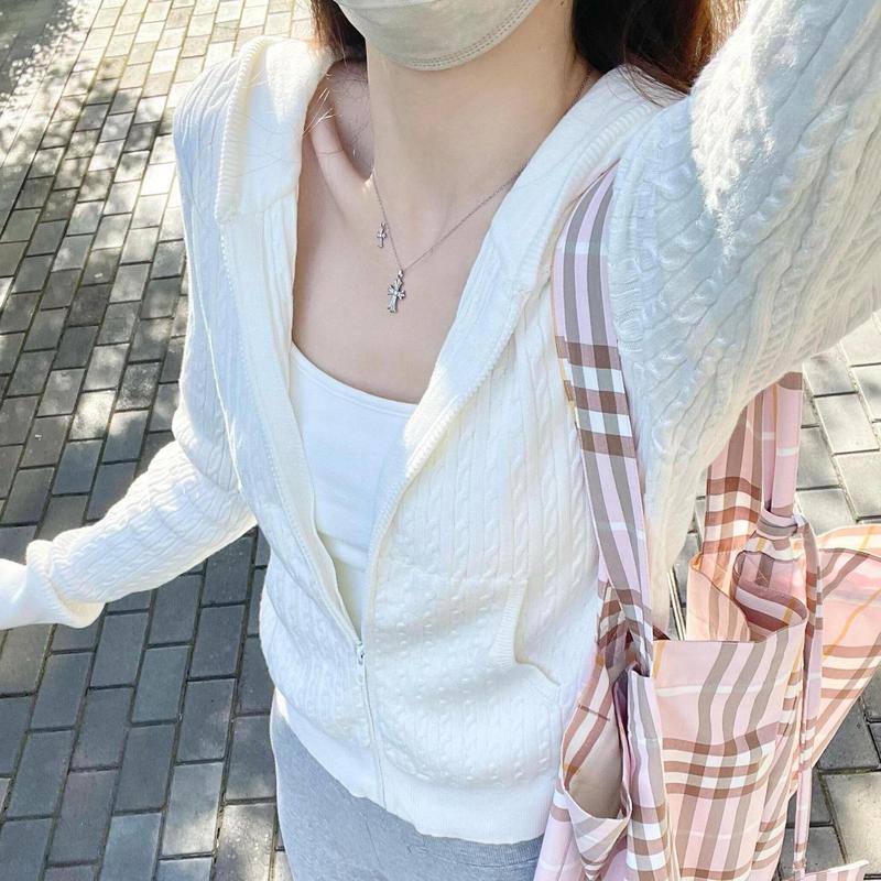 韩系慵懒风针织开衫女2025新款秋冬穿搭麻花连帽显瘦毛衣外套上衣|undefined
