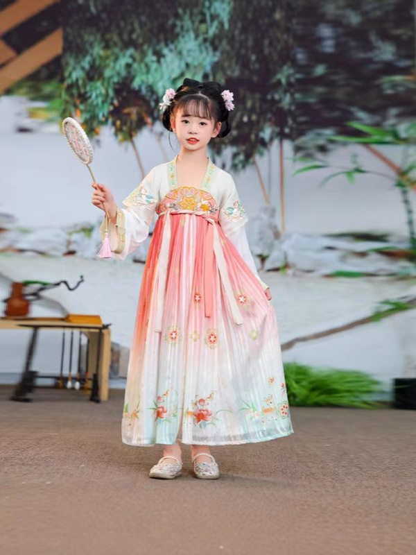 新中国式漢服子供春夏秋金2025新型長袖中国風漢服女の子儒教スカートワンピース|undefined