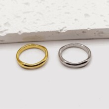 欧美简约波浪线金色/钢色戒指女 ins复古个性冷淡风钛钢镀金戒指