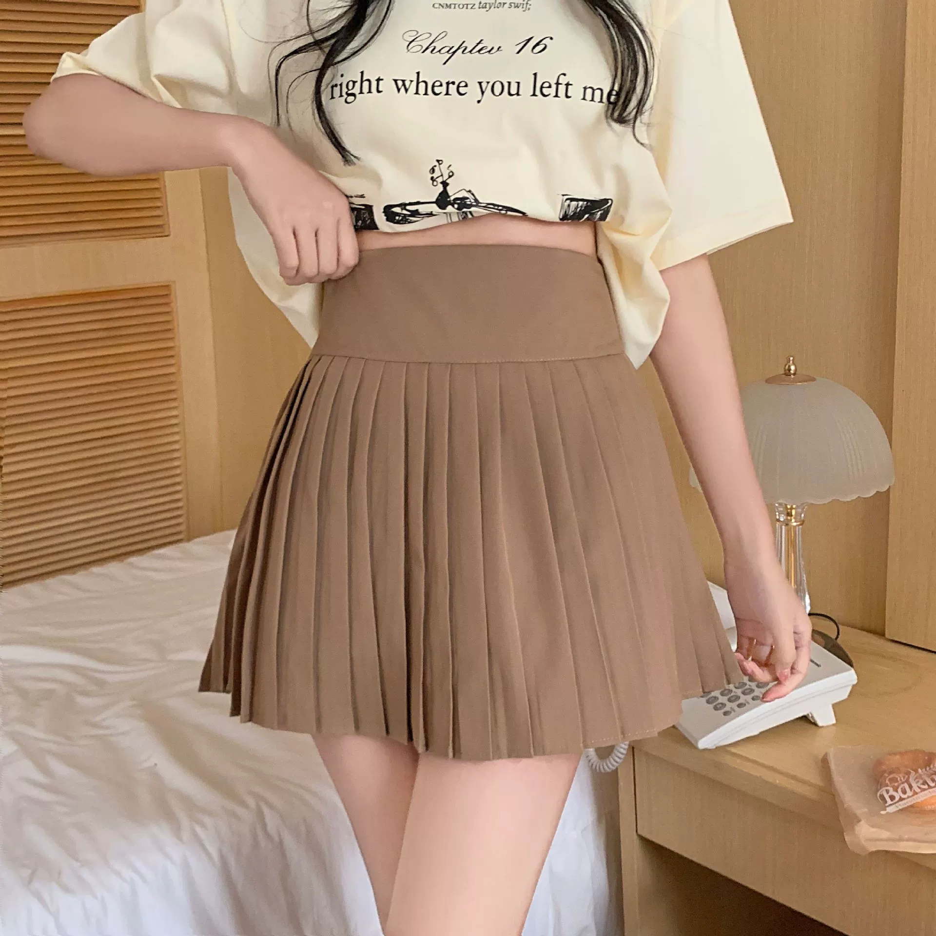 Весенняя новая плиссированная юбка с высокой талией сплошной цвет