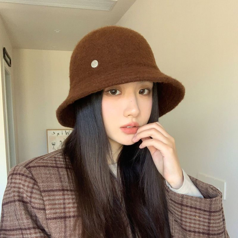 秋冬季新款羊毛保暖盆帽女时尚百搭纯色渔夫帽户外旅游小众帽子潮|undefined
