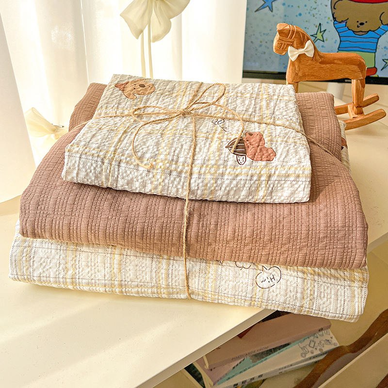 Washed Cotton Double-Layer Gauze Four-Piece Set Dormitory Three-Piece Set Simple Fresh Cloud-Like Cotton Soft Duvet Cover Bedding