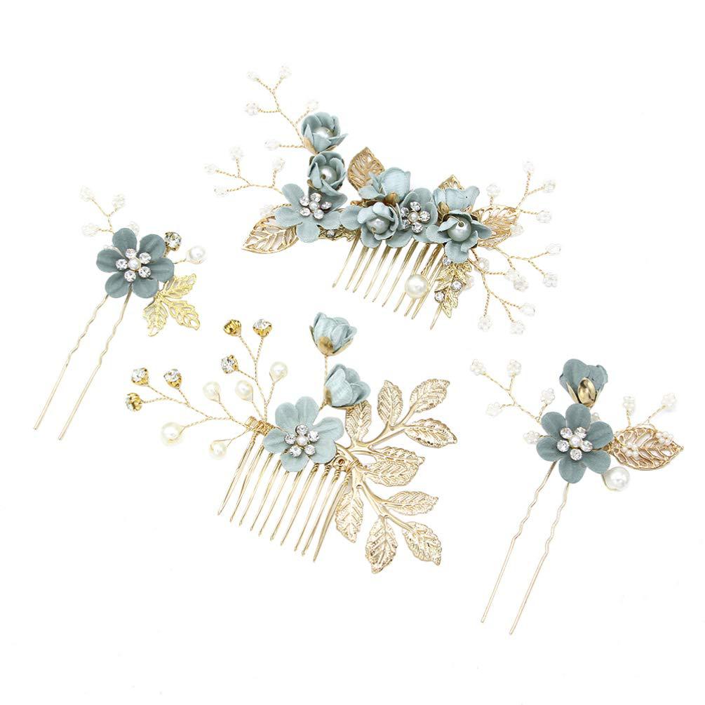 Korean-style bride headpiece, new forest system blue flower hairpin, hair comb wedding veil hair accessory, hair comb hair pin