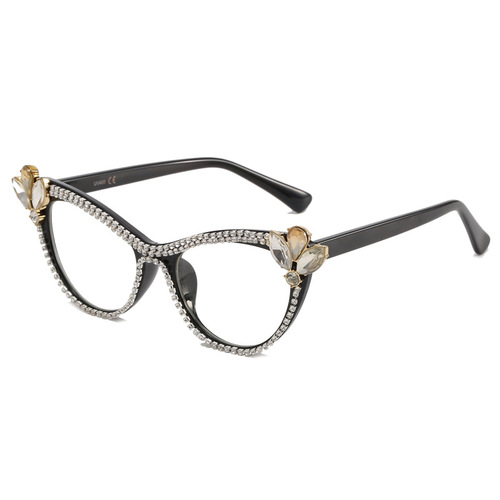 Cat Eye Blue Light Blocking Glasses Frame Cross-border Exclusive Hand-set Diamond Plain Glasses European and American Personality Trend Selfie Decorative Glasses