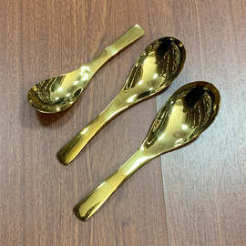 304不锈钢宫廷勺 镀金勺子家用餐厅加厚饭勺喝汤勺甜品勺汤匙调羹