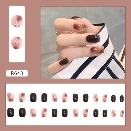 Autumn hot sale wearable nails light brown smudged cat eye amber nail polish solid color retro white nail polish finished product wholesale