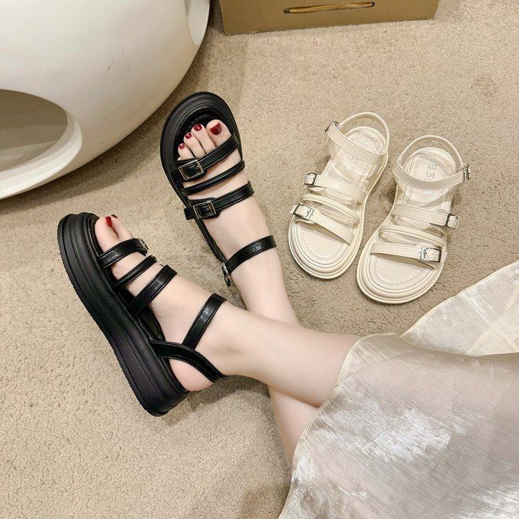 Plus-Size Women's Shoes for Petite Women, Height-Increasing Roman Sandals, High-Heeled British Style, Summer 2026, Loose-Fitting Platform Sandals for Wide Feet