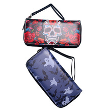 跨境独立站货源钱包 复古蝙蝠幽灵男女士钱包 长款拉链大容量皮夹