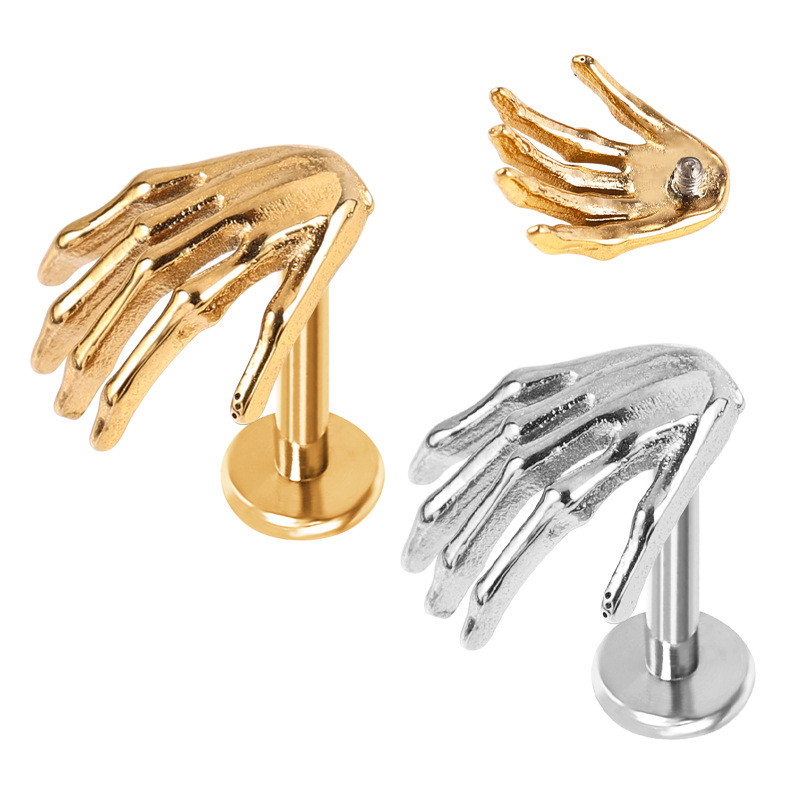 Zesen F136 Titanium Alloy Skull Palm Ear Stud Lip Stud Lip Ornament G23 Piercing Jewelry Internal Thread Titanium Ear Jewelry detail image 8