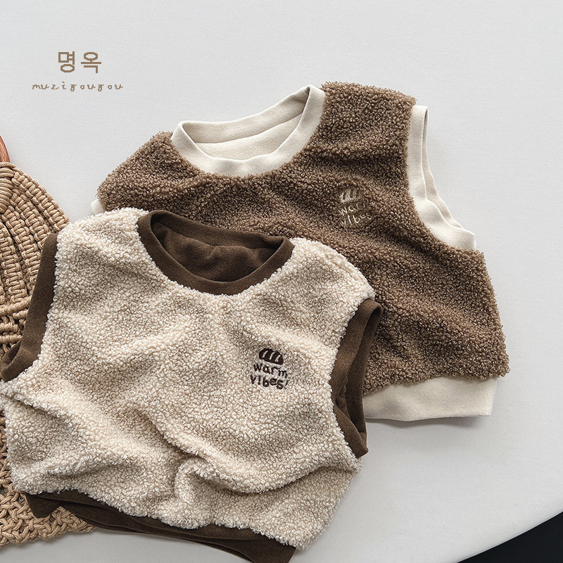 Suave glutinoso color de los niños a juego con forro polar chaleco invierno nuevos niños y niñas cálido chaleco bebé coreano japonés chaleco ropa para niños