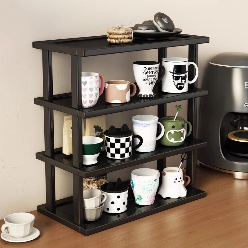 Integrated Wall-Mounted Household Desktop Tea Cup Rack Bookshelf Bedroom Multi-Layer Storage Cabinet Small Floor-Standing Layered Rack