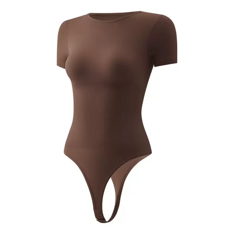 Transfronterizos europeos y estadounidenses delgados cintura cintura abdominal apertado sin costura manga corta T estilo americano pantalones de cuerpo en forma de cuerpo unido