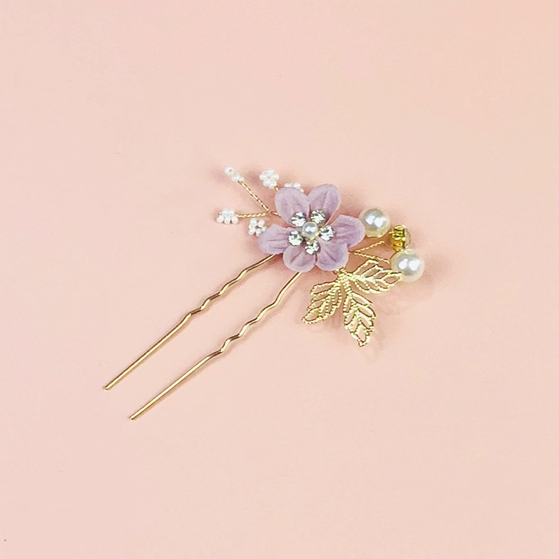 보라색 1 꽃 헤어 포크