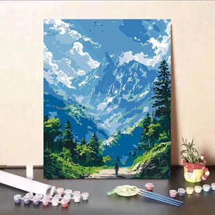 Hayao Miyazaki Summer Digital Oil Painting DIY Handmade Color Filling Cure High Color Value ins Style Living Room Decorative Painting Gifts