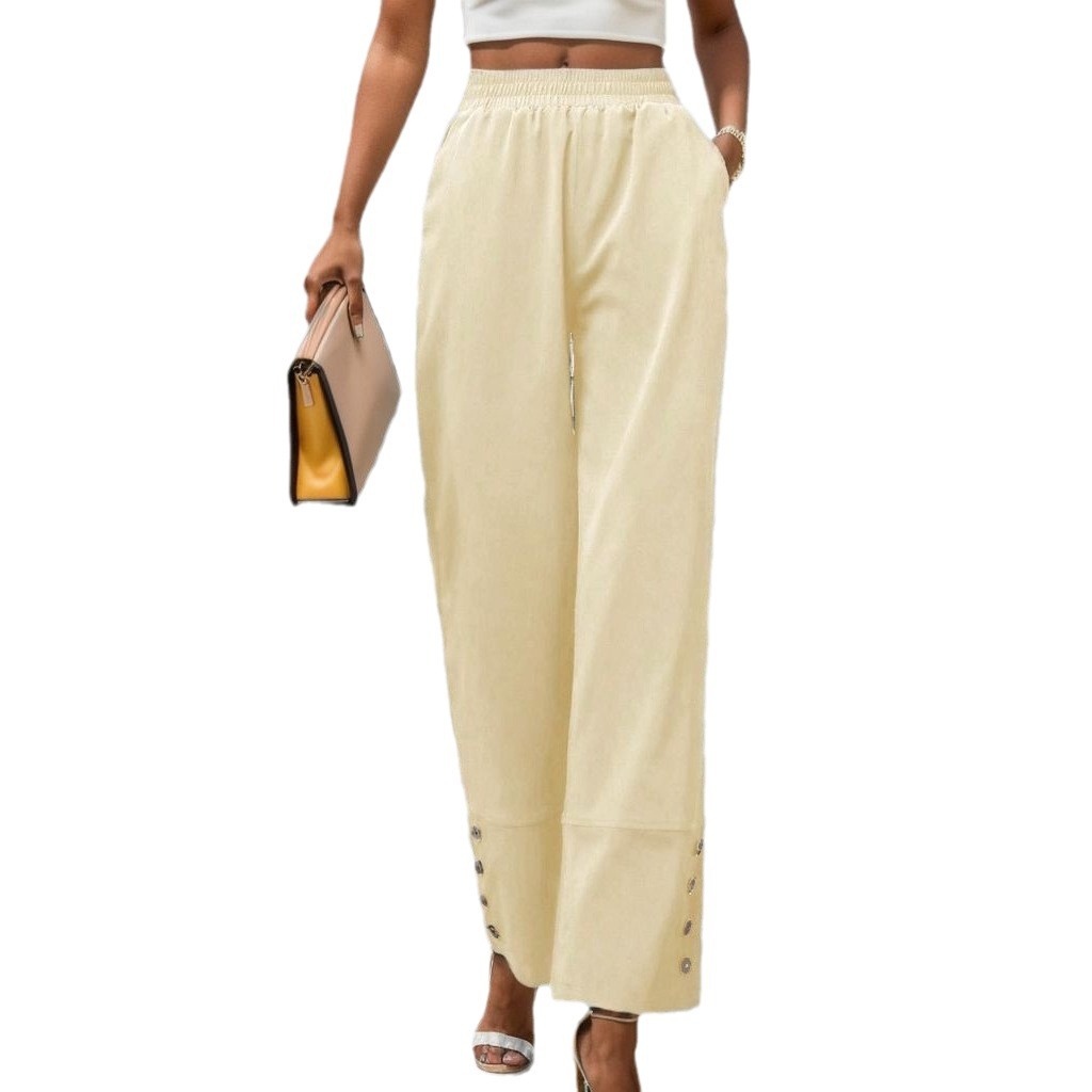 Pantaloni da donna larghi casuali di colore solido nuovi di autunno 2024 in poliestere nero_voghion.com