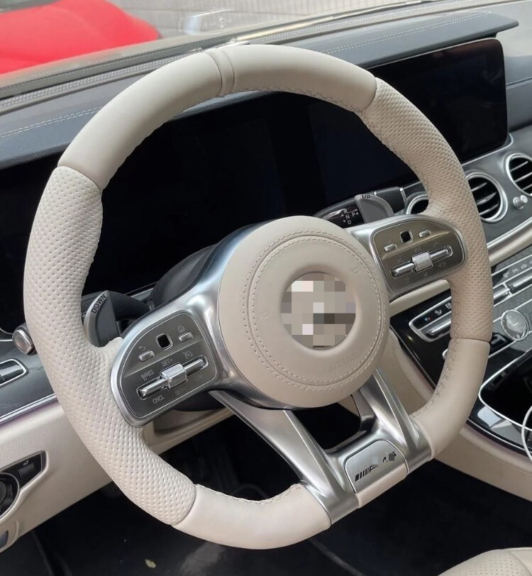 Suitable for all Mercedes-Benz models, upper and lower, left and right, beige leather with AMG809 logo electroplated steering wheel kit