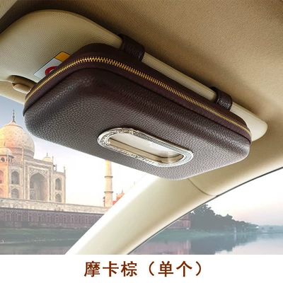Car tissue box/set Leather Creative Hanging Multifunctional Car - diamond-studded-frame-gold-zippermocha-brown-single