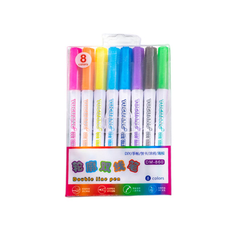 12-color double-line outline pen flash pen large-capacity highlighter student handwritten newspaper marker pen hand account pen color pen
