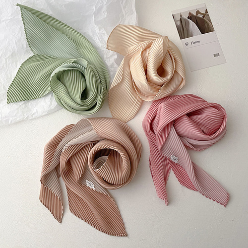  Korean Spring and Autumn New Solid Color Crepe Silk Scarf Women's Decorative Scarf Fashion Hairband Tie Bag Small Scarf Neck Protector