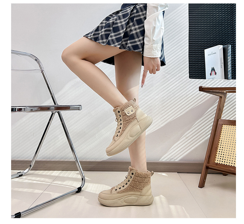 Women's Plush High Top Cotton Shoes Versatile Casual Trainers_voghion.com