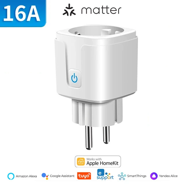 Умная розетка Tuya Matter 16A европейский стандарт, 20A европейский стандарт, учет Wi-Fi, удалённое управление, Alexa, Homekit