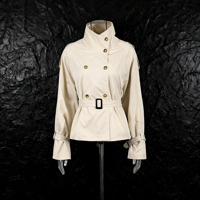 Fashionable British Style High-End Jacket 2025 New Stand Collar Double-Breasted Belt Design Short Windbreaker Jacket for Women