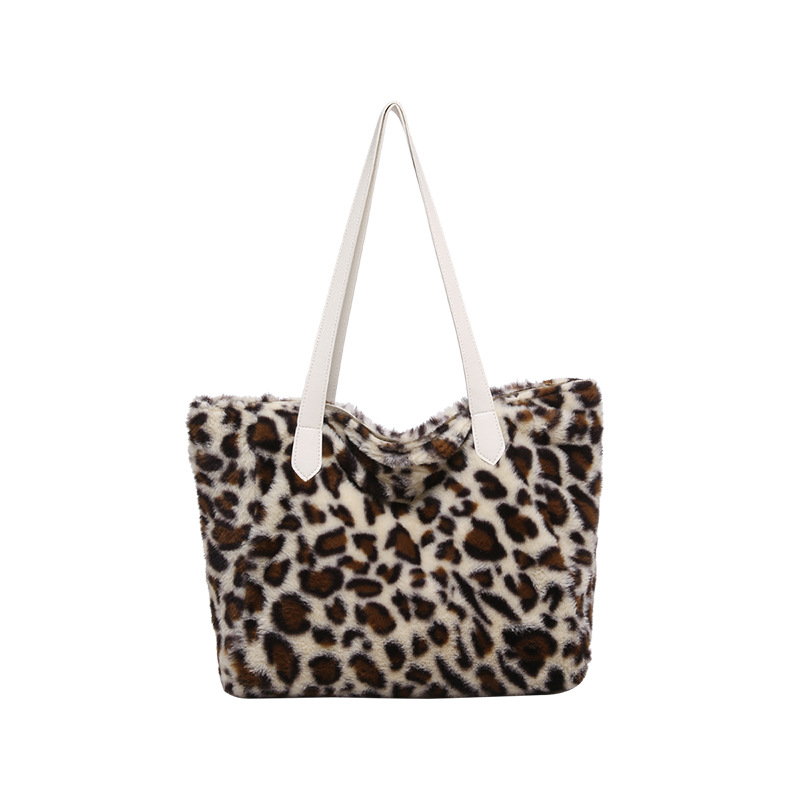Bolsa de mano de estilo leopardo 2024 nueva tela de peluche de gran capacidad de textura brazo bolso de hombro de moda perezosa