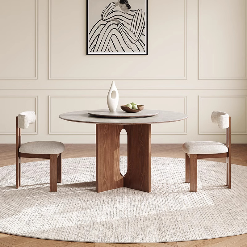 Mesa de comedor de madera maciza redonda de estilo medio, sala de estar 2024 nuevo estilo estilo medio antiguo, retro americano, mesa redonda minimalista moderna francesa