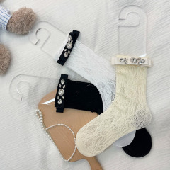 y2k千禧年辣妹小紅書奢華水鑽蕾絲中筒堆堆襪日系新品少女小腿襪