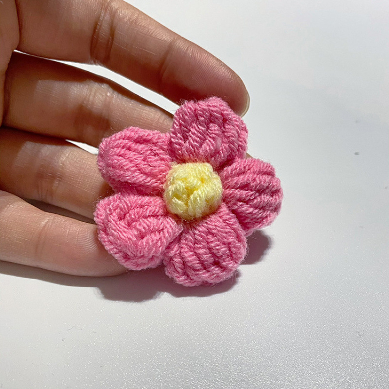 现货手工钩织泡芙花毛线花朵服装辅料饰品胸花包包仿真花花束配件|undefined
