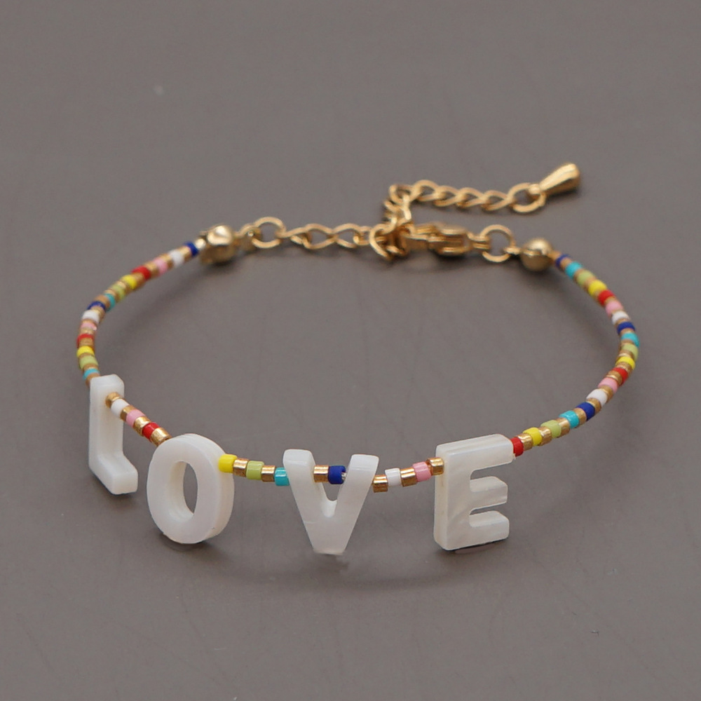 Pulsera De Cuentas De Arroz De Color De Letra De Concha De Estilo Bohemio Joyería Al Por Mayor Nihaojewelry display picture 2