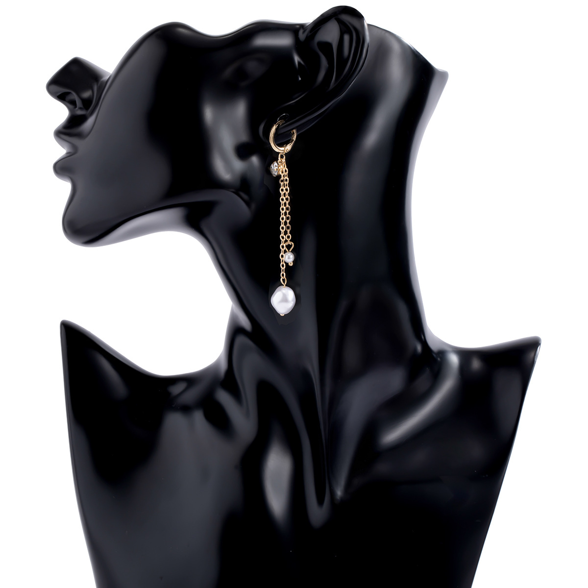 Retro geometric asymmetric imitation pearl tassel earringspicture5
