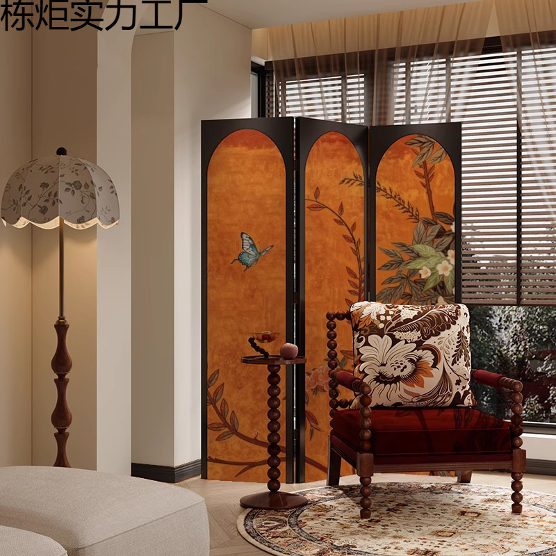 Song-Style Aesthetic Vintage Screen Partition Decoration for Living Room Entrance Foyer Tea Room Homestay Chinese Folding Mobile Screen