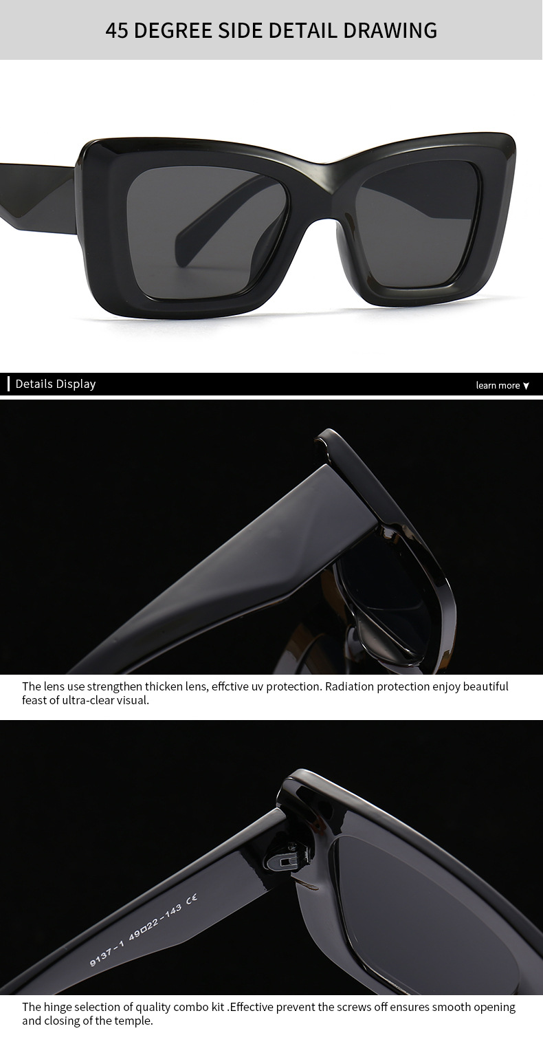 New European and American fashion catwalk small frame cat eye sunglasses for women, trendy sunglasses for men, cross border 9137 UV protection_voghion.com