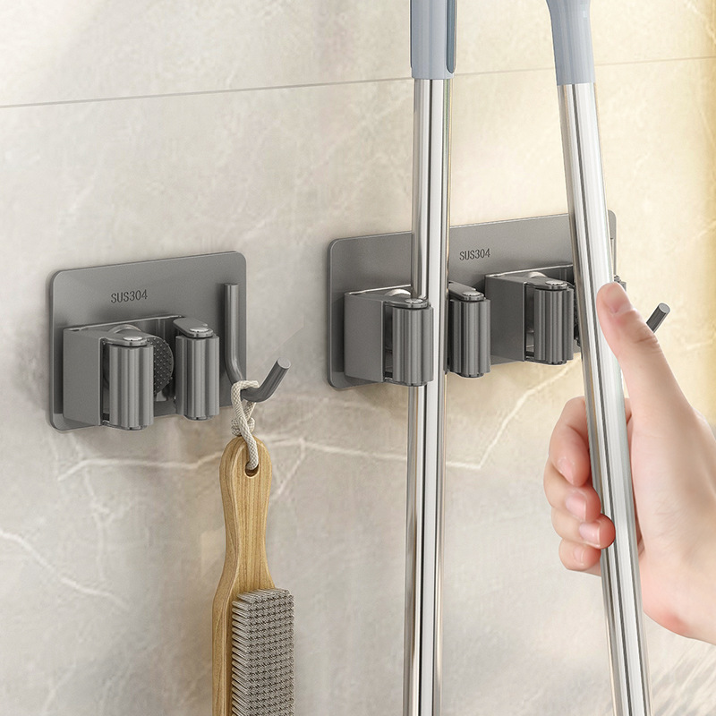 Stainless Steel Mop Holder Bathroom Strong Adhesive Hook No-Drill Mop Clip Broom Hook Clip Mop Rack Stainless Steel Mop Holder Bathroom Strong Adhesive Hook No-Drill Mop Clip Broom Hook Clip Mop Rack