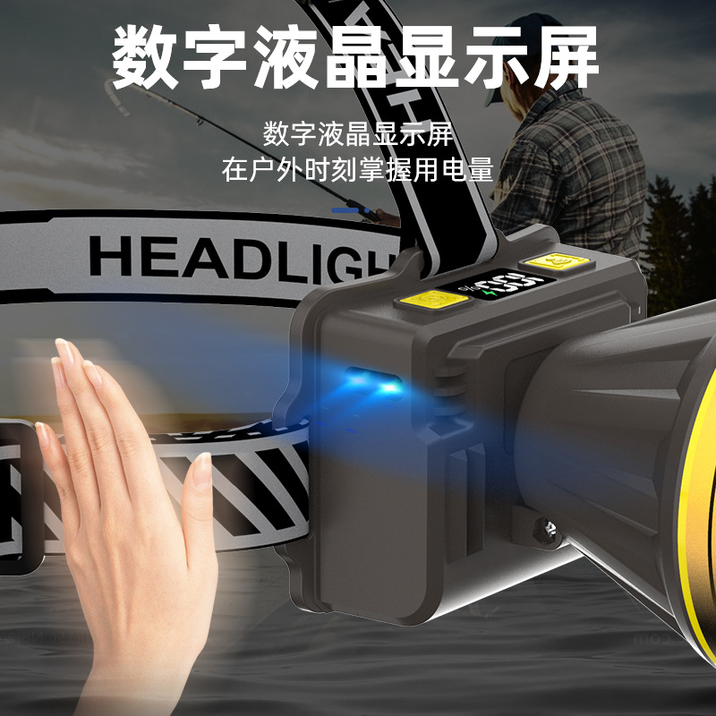 LCD digital eléctrico faro acampar al aire libre a caballo lámpara de pesca LED de luz fuerte montado en la cabeza detector de inducción del faro