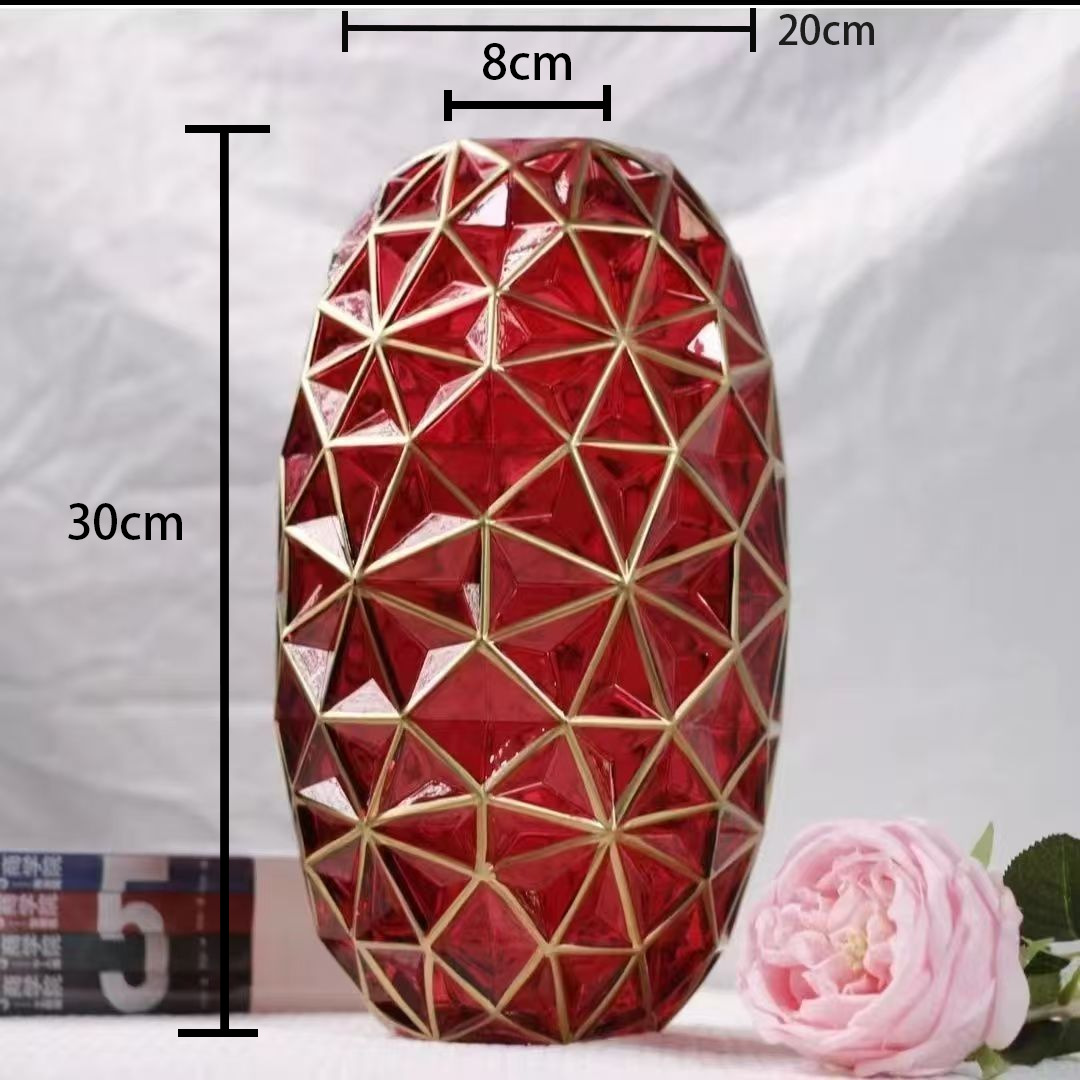 Jarrón de cristal pintado en oro de estilo europeo, ligero y lujoso, para sala de estar, mesa de comedor, arreglo floral cultivado en agua, artesanías decorativas, adornos, flores secas